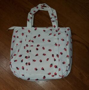 Corduroy Cream and Strawberry Tote